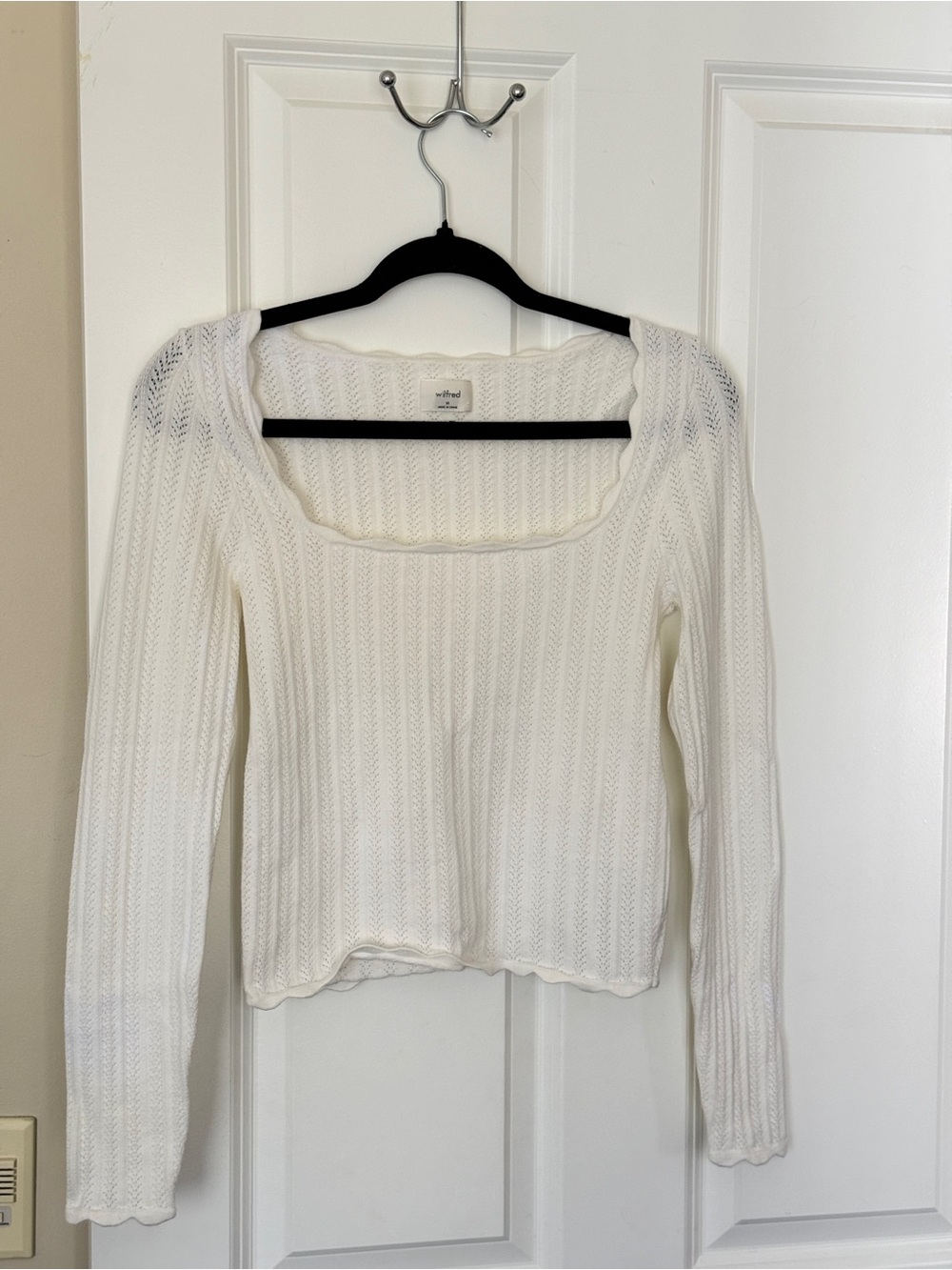 Wilfred “Parcel” White Pointelle Knit Square Neck Long Sleeve Sweater Top Size M